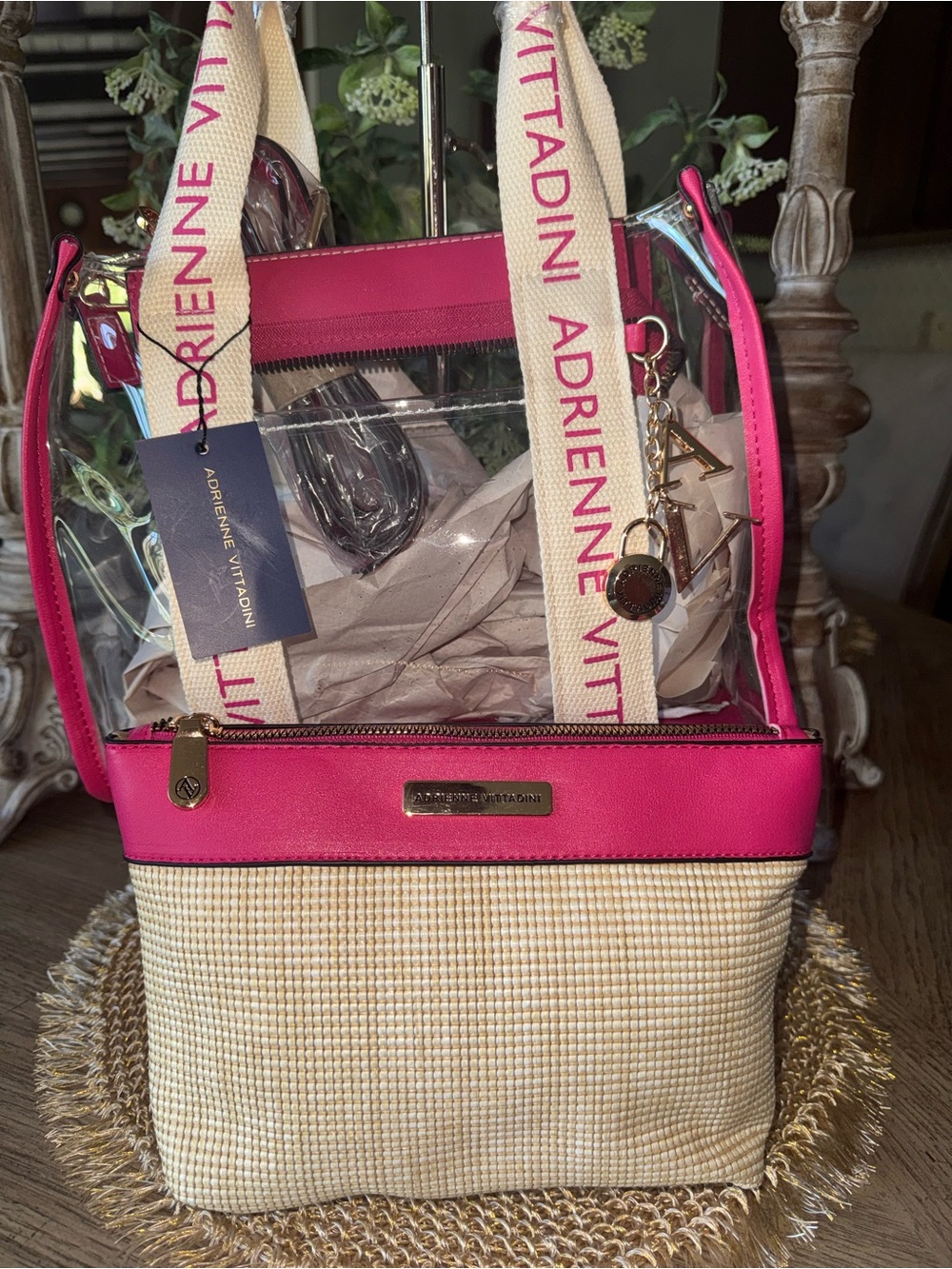 NWT 2fer Adrienne Vittadini Tote w/Adjustable Strap Pretty in Pink ๐ - Picture 3 of 6